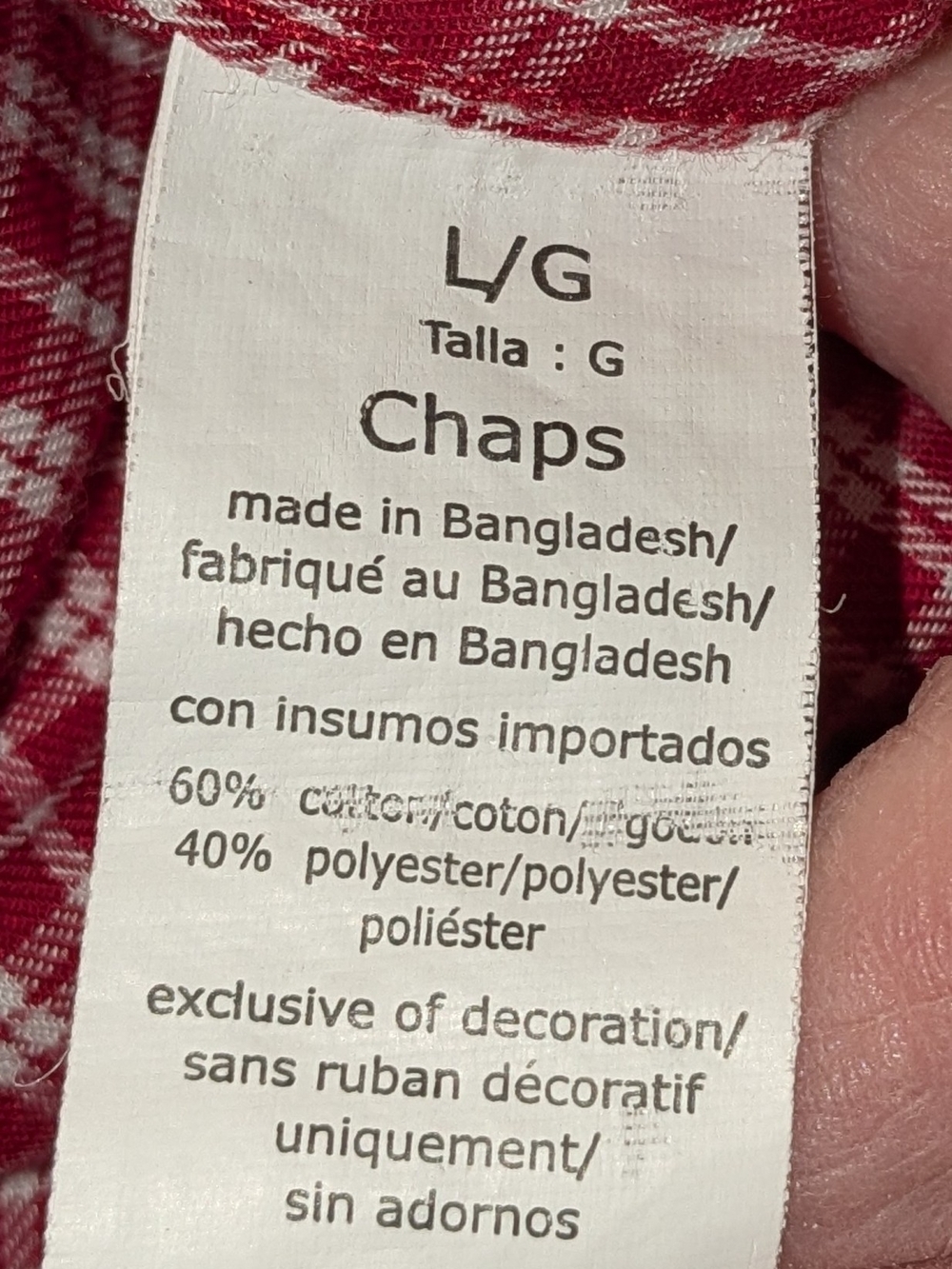 Chaps Size Large Red/White Check Shirt - Picture 5 of 8